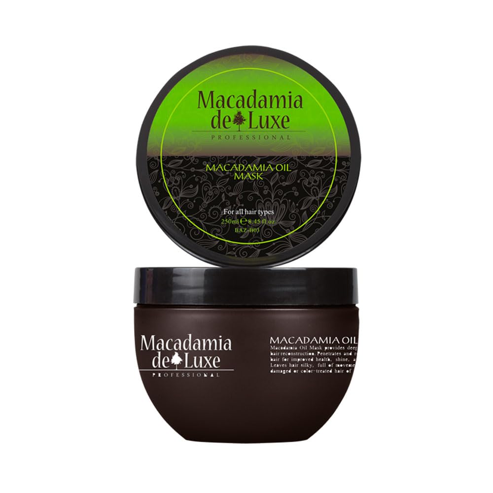Macadamia de Luxe Professional Hair Care Set – Shampoo 10.1 oz, Conditioner 10.1 oz, Hair Mask 8.45 oz & Oil Treatment 3.38 oz for Deep Hydration & Repair