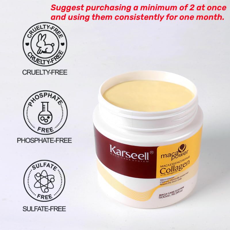 Karseell Collagen Hair Mask with Argan Oil – Deep Repair Treatment for Dry, Damaged & Frizzy Hair (16.9 oz, Pack of 12)
