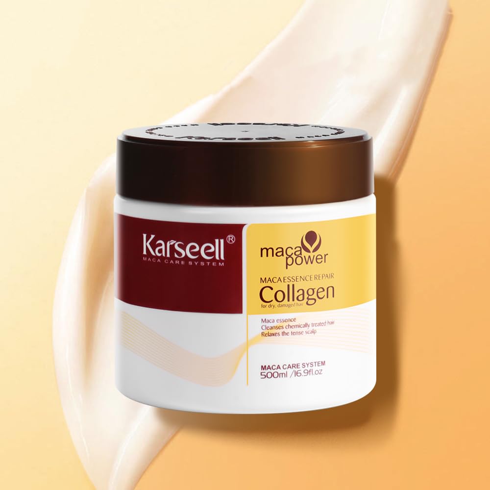 Karseell Collagen Hair Mask with Argan Oil – Deep Repair Treatment for Dry, Damaged & Frizzy Hair (16.9 oz, Pack of 12)