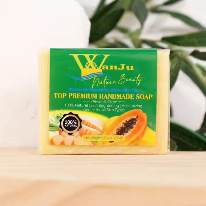 Premium Handmade Cold‑Pressed Papaya & Carrot Soap – 100% Natural Skin Brightening & Moisturizing Bar, Suitable for All Skin Types (5.29oz)