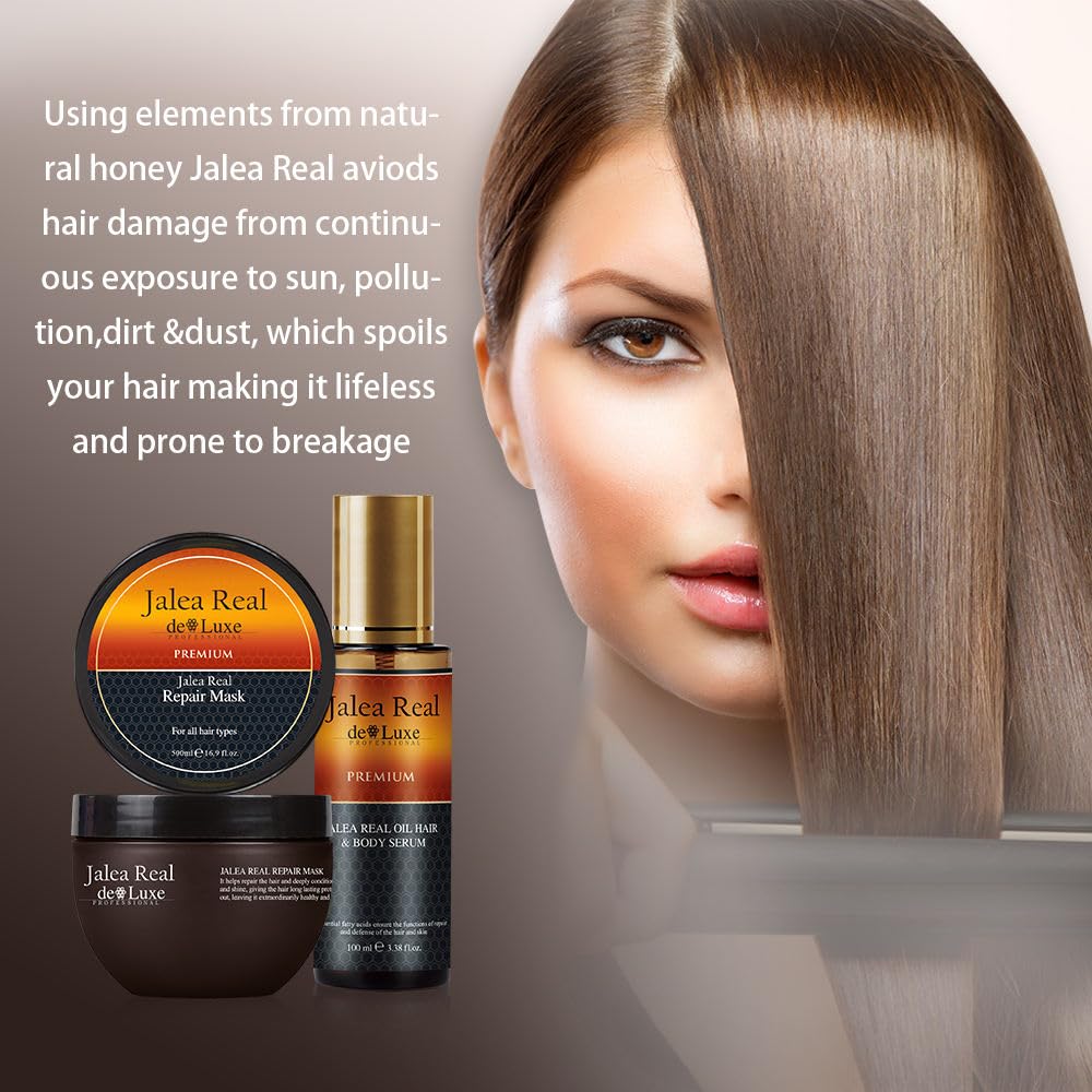 Jalea Real de Luxe Premium Hair Repair System, Hair Mask 8.45 fl oz, Oil Hair & Body Serum 3.38 fl oz