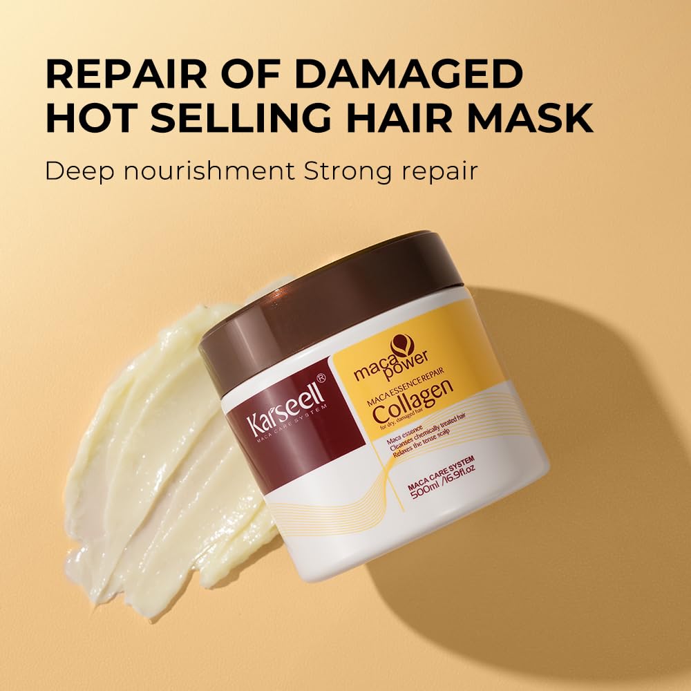Karseell Collagen Hair Mask with Argan Oil – Deep Repair Treatment for Dry, Damaged & Frizzy Hair (16.9 oz, Pack of 12)
