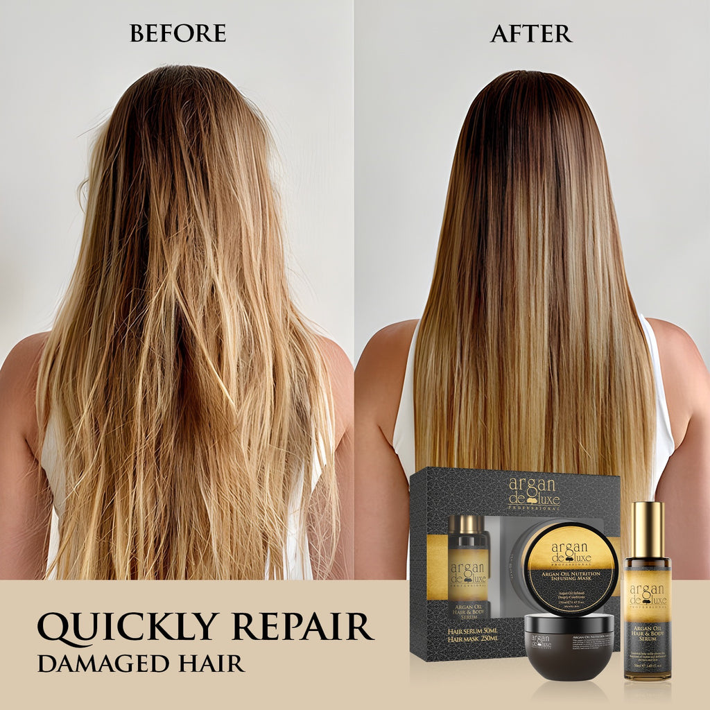 Argan deluxe professional  nourishing hair mask and hair oil & body serum, set of 2