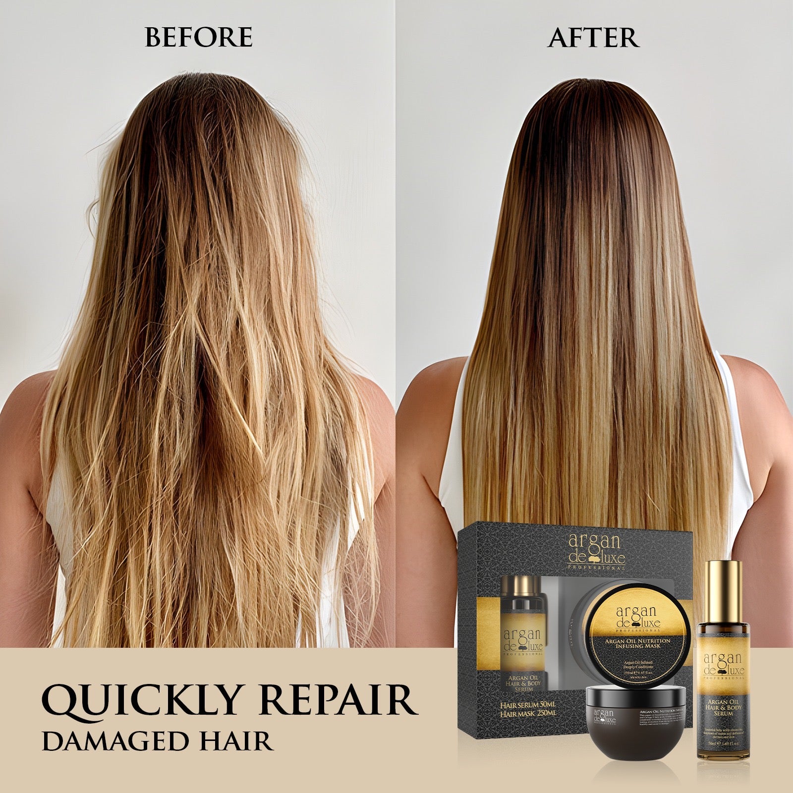 Argan deluxe professional  nourishing hair mask and hair oil & body serum, set of 2