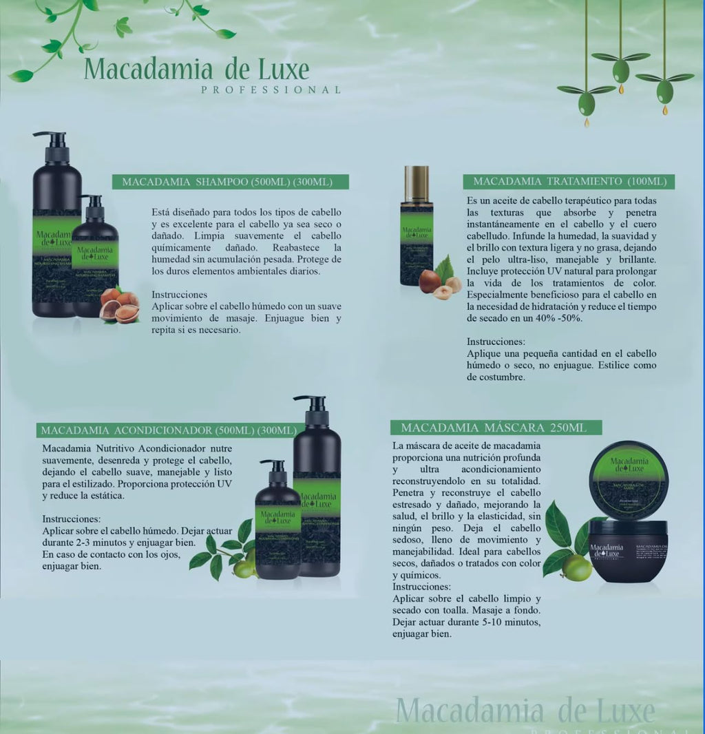 Macadamia de Luxe Professional Hair Care Set – Shampoo 10.1 oz, Conditioner 10.1 oz, Hair Mask 8.45 oz & Oil Treatment 3.38 oz for Deep Hydration & Repair