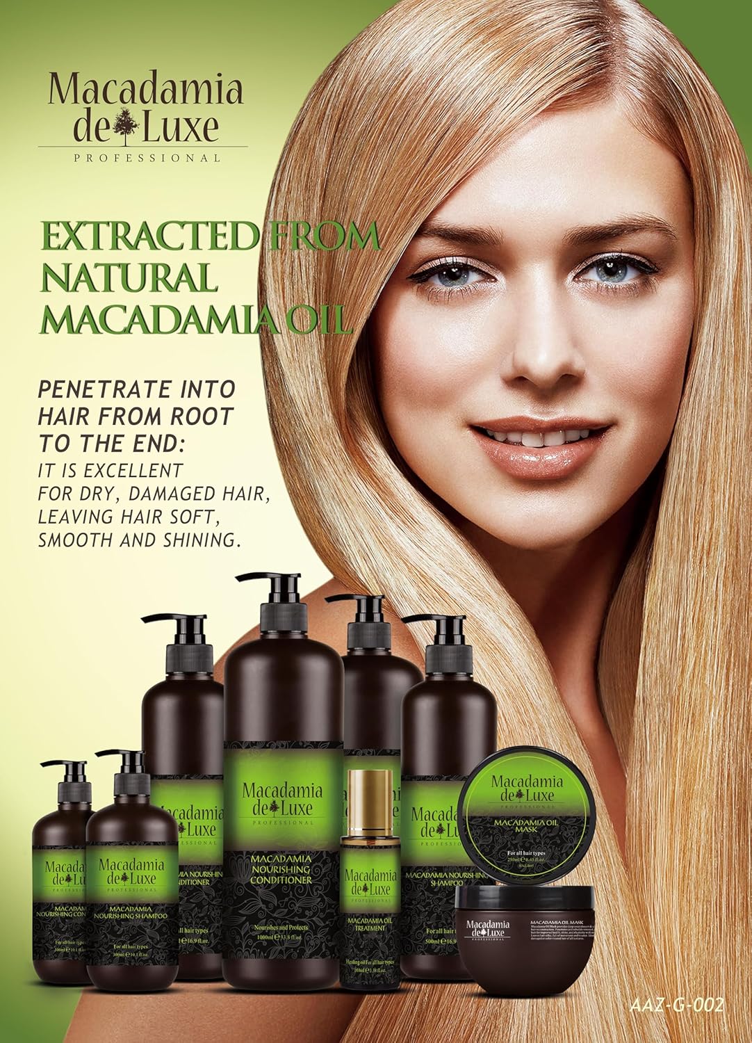 Macadamia de Luxe Professional Hair Care Set – Shampoo 10.1 oz, Conditioner 10.1 oz, Hair Mask 8.45 oz & Oil Treatment 3.38 oz for Deep Hydration & Repair