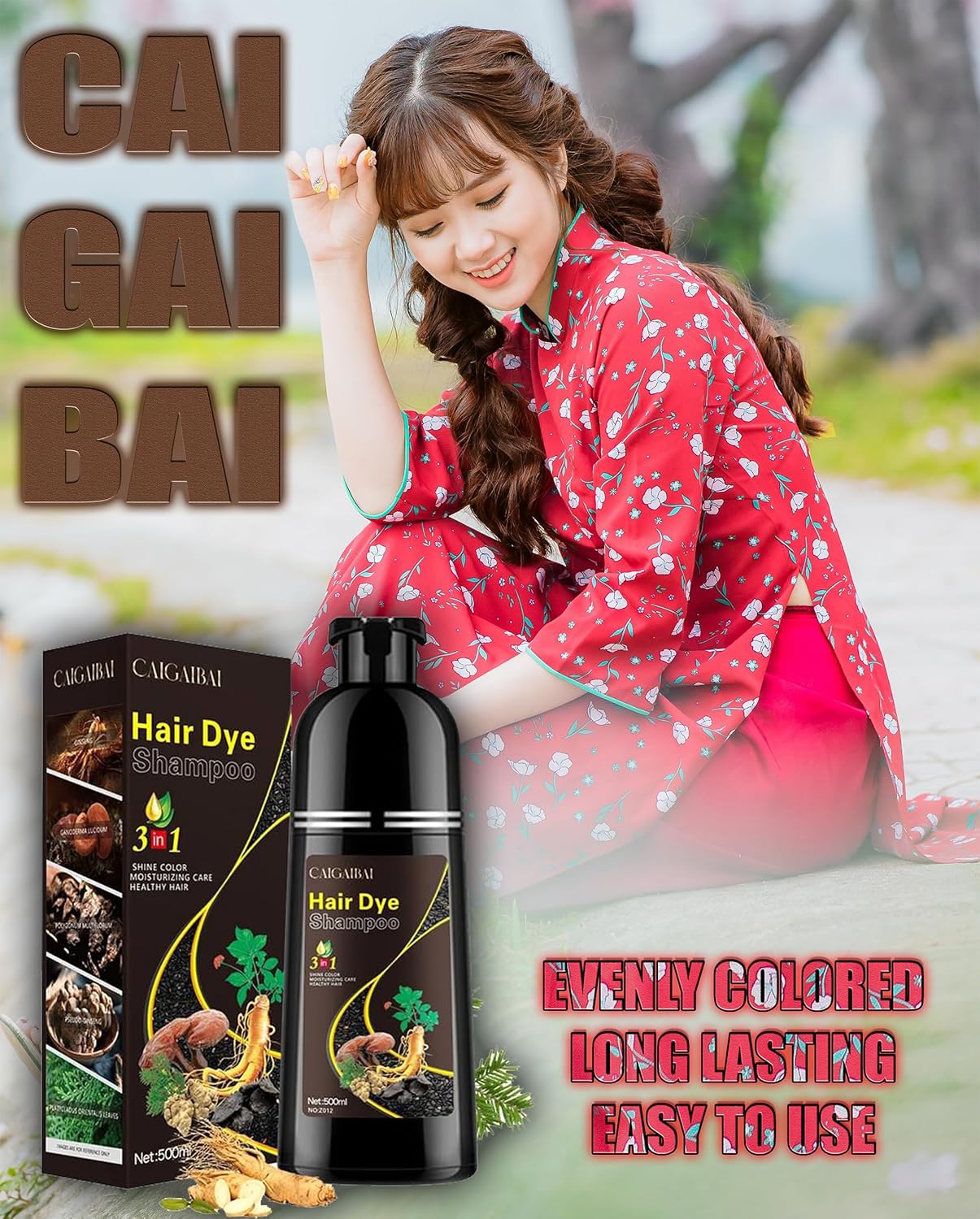 CAIGAIBAI 3-in-1 Black Hair Dye Shampoo for Gray Coverage, Hair Color Shampoo .
