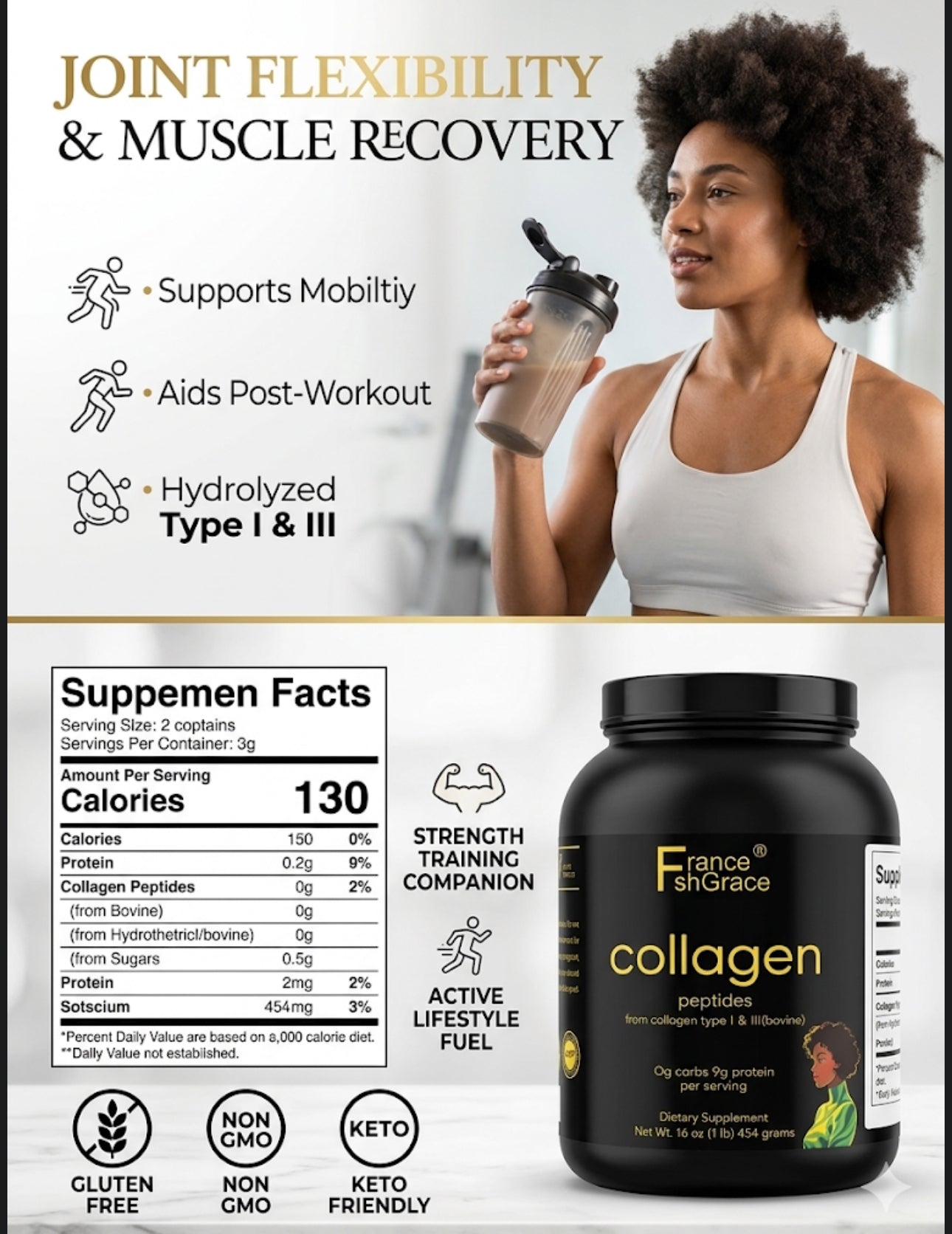 Unflavored Hydrolyzed Collagen Peptides Powder 16 oz – Premium Protein Supplement, Mixes Easily in Coffee & Smoothies, Clean Formula