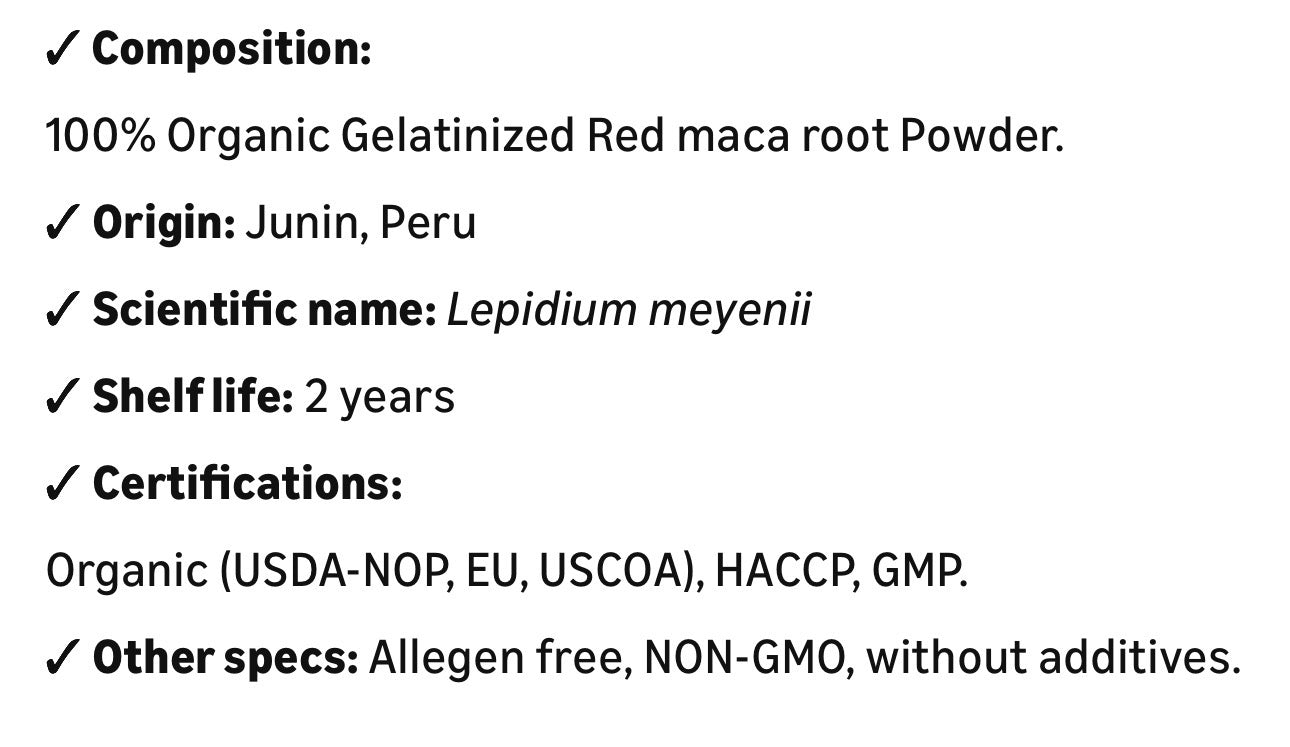 Amazon Andes Organic Red Maca Root Powder 8oz 227g - Maca Roja from Junin Peru - Gelatinized Starch-Free - USDA Organic Lepidium Meyenii - Raw Peruvian Superfood Andes Non-GMO Vegan