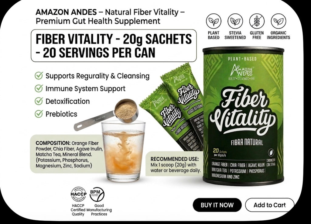 Fiber Vitality Natural Fiber Blend – Plant‑Based Digestive & Gut Health Support (20 Sachets, 200g)