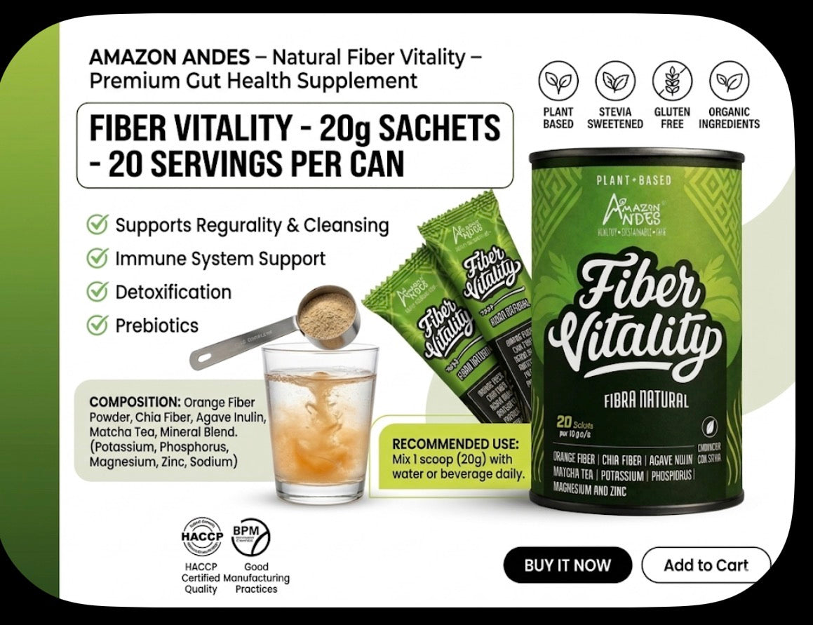 Fiber Vitality Natural Fiber Blend – Plant‑Based Digestive & Gut Health Support (20 Sachets, 200g)