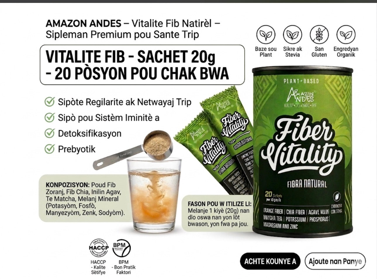 Fiber Vitality Natural Fiber Blend – Plant‑Based Digestive & Gut Health Support (20 Sachets, 200g)