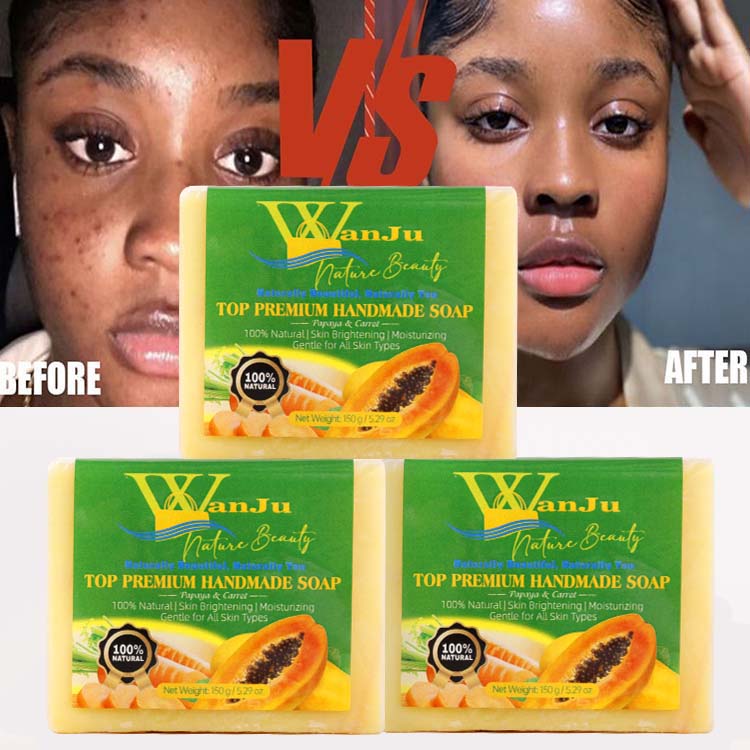 Premium Handmade Cold‑Pressed Papaya & Carrot Soap – 100% Natural Skin Brightening & Moisturizing Bar, Suitable for All Skin Types (5.29oz)