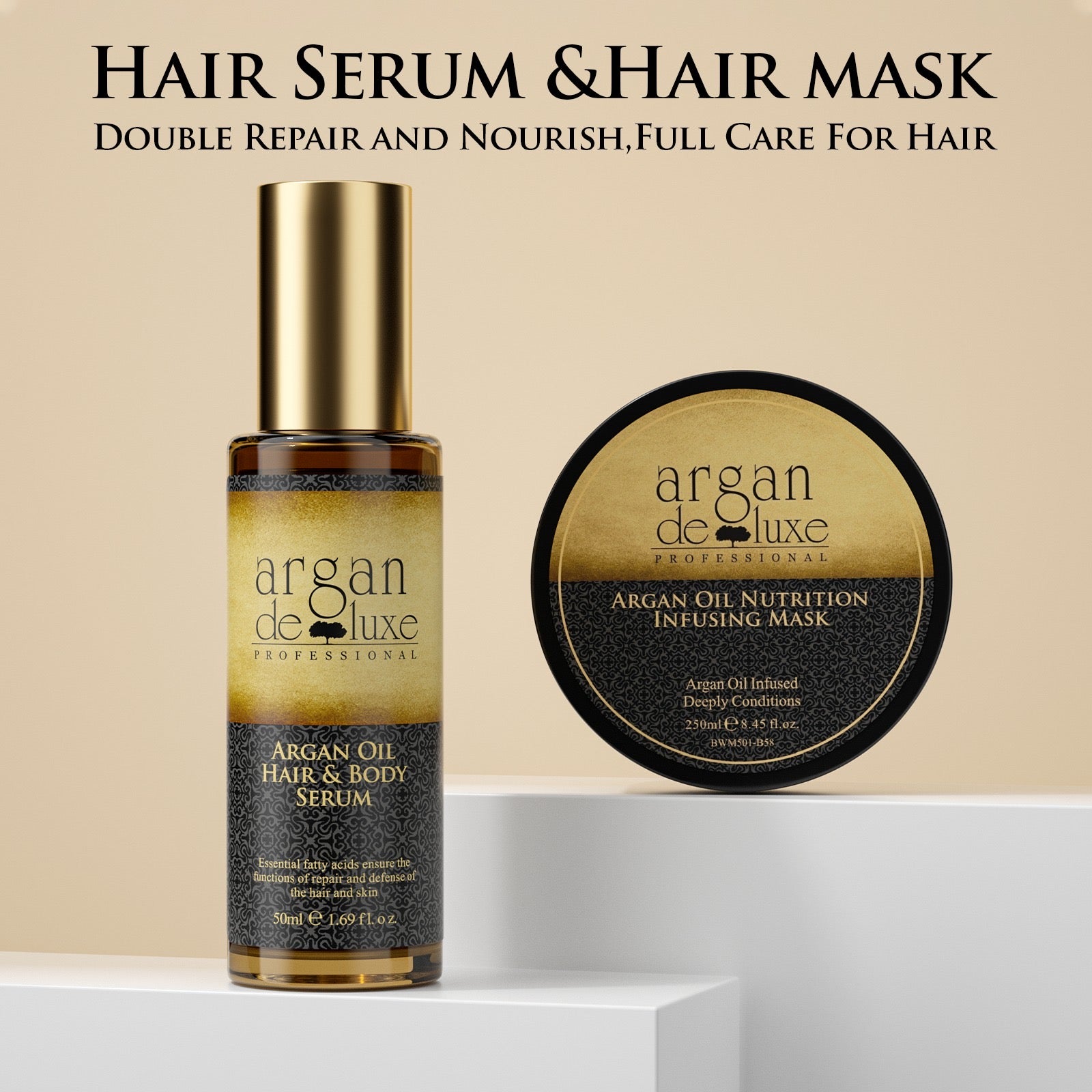 Argan deluxe professional  nourishing hair mask and hair oil & body serum, set of 2