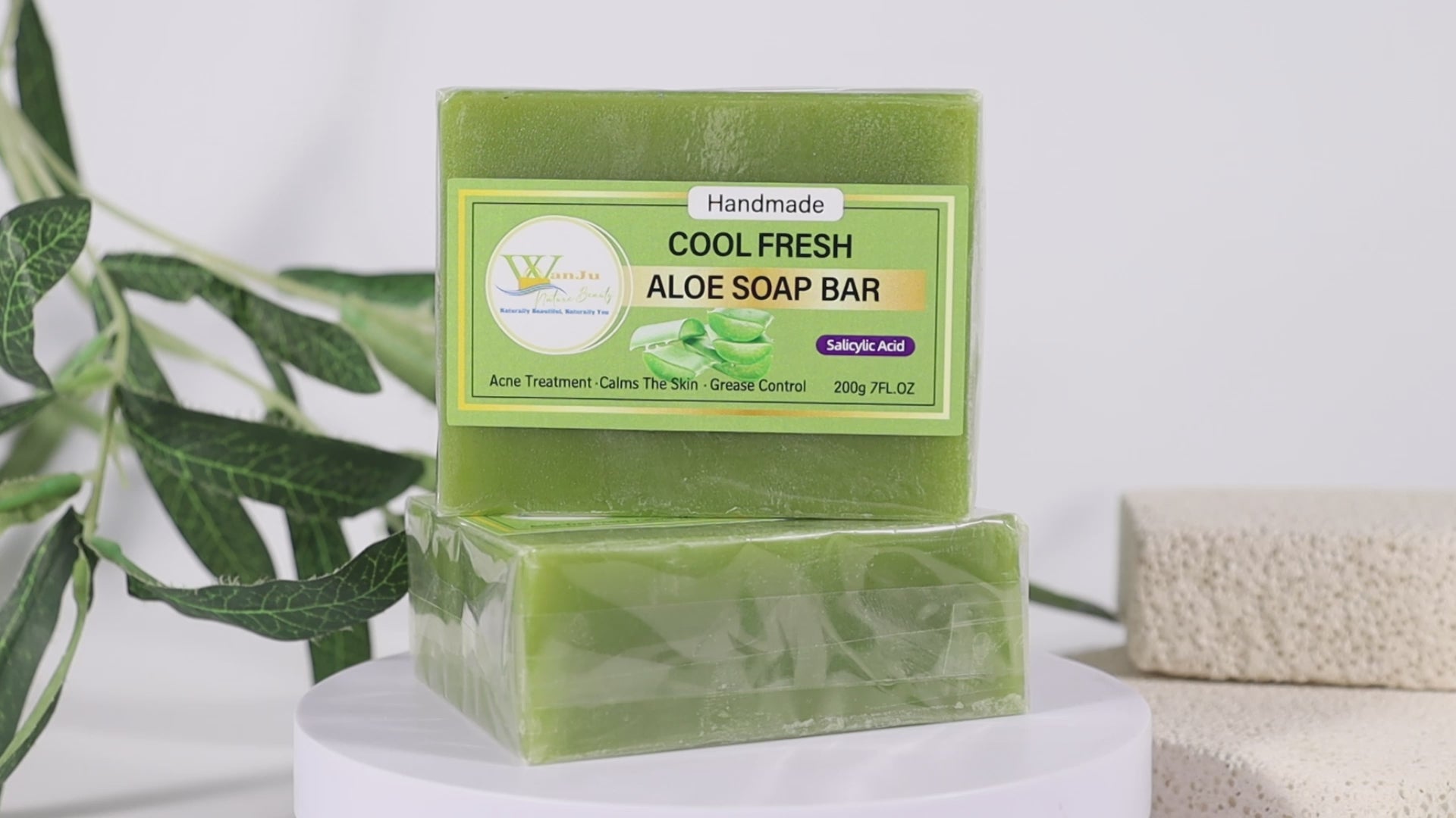 Wanju Nature Beauty Handmade Aloe Soap Bar – Salicylic Acid Acne Treatment & Grease Control, 200g
