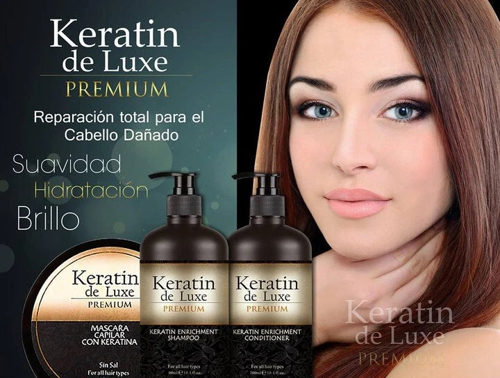 ⭐ Keratin Deluxe Hair Repair Set – Shampoo, Conditioner, Hair Oil & Mask (4‑Piece Kit)
