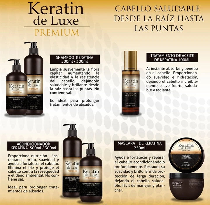 ⭐ Keratin Deluxe Hair Repair Set – Shampoo, Conditioner, Hair Oil & Mask (4‑Piece Kit)