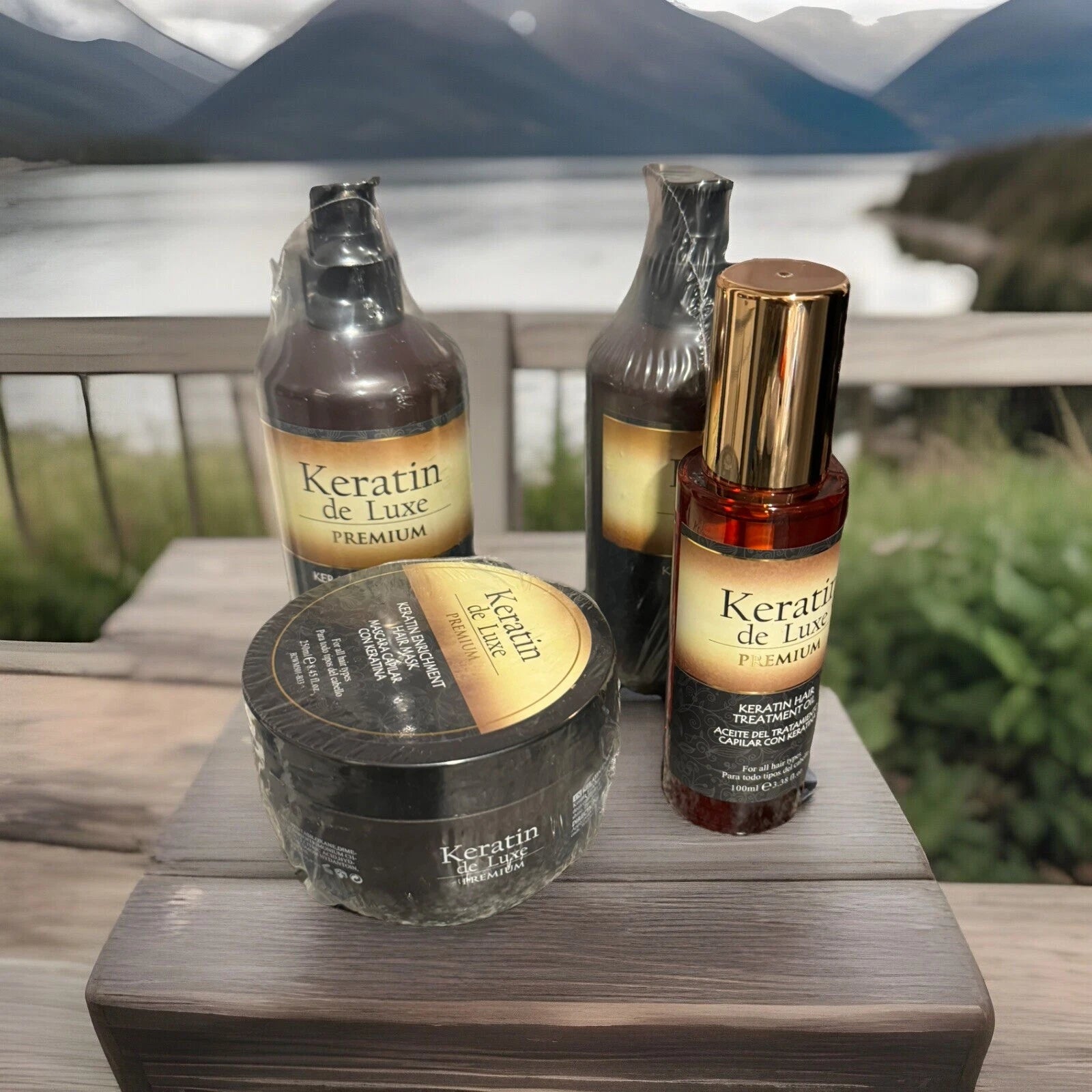 ⭐ Keratin Deluxe Hair Repair Set – Shampoo, Conditioner, Hair Oil & Mask (4‑Piece Kit)