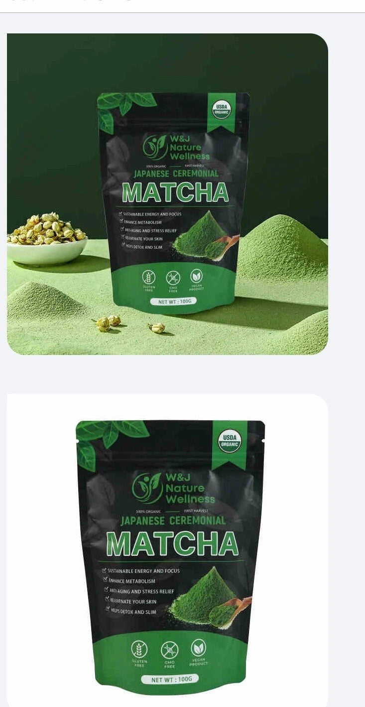W&J nature wellness Quality Pure Matcha Powder100% Organic Japan Matcha Green Tea Certified Macha Ceremonial Grade  pwder  packn of 2