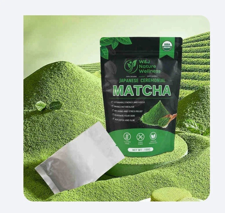 W&J nature wellness Quality Pure Matcha Powder100% Organic Japan Matcha Green Tea Certified Macha Ceremonial Grade  pwder  packn of 2
