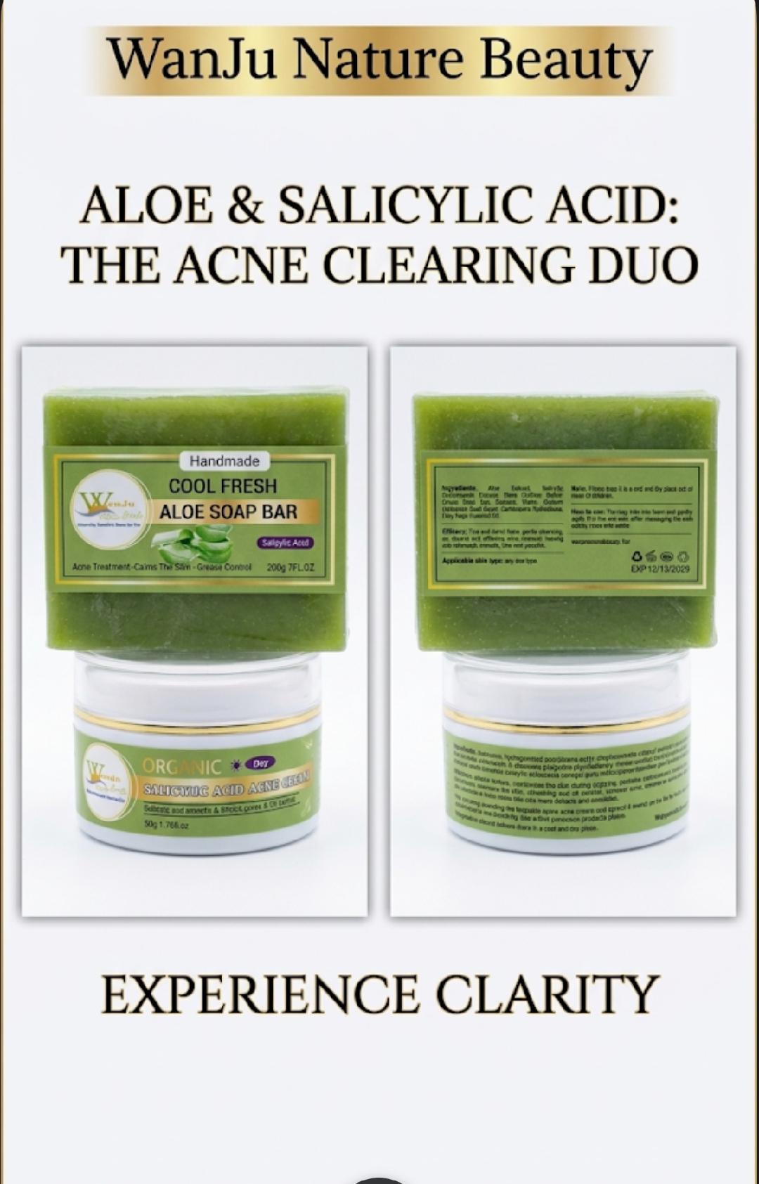 “Salicylic Acid Night Cream for Acne & Dark Spots + Aloe Vera Brightening Soap Set”