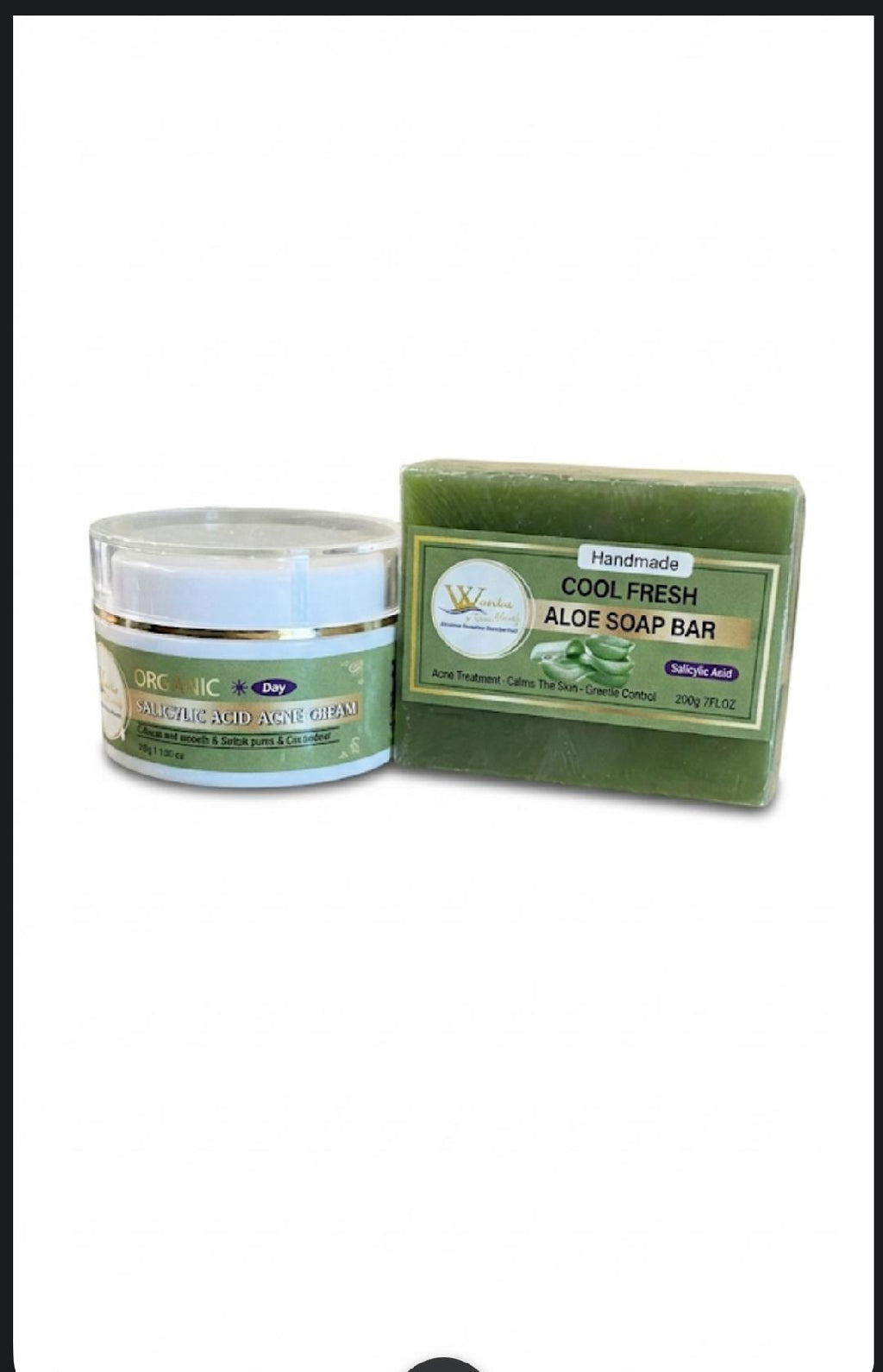 “Salicylic Acid Night Cream for Acne & Dark Spots + Aloe Vera Brightening Soap Set”