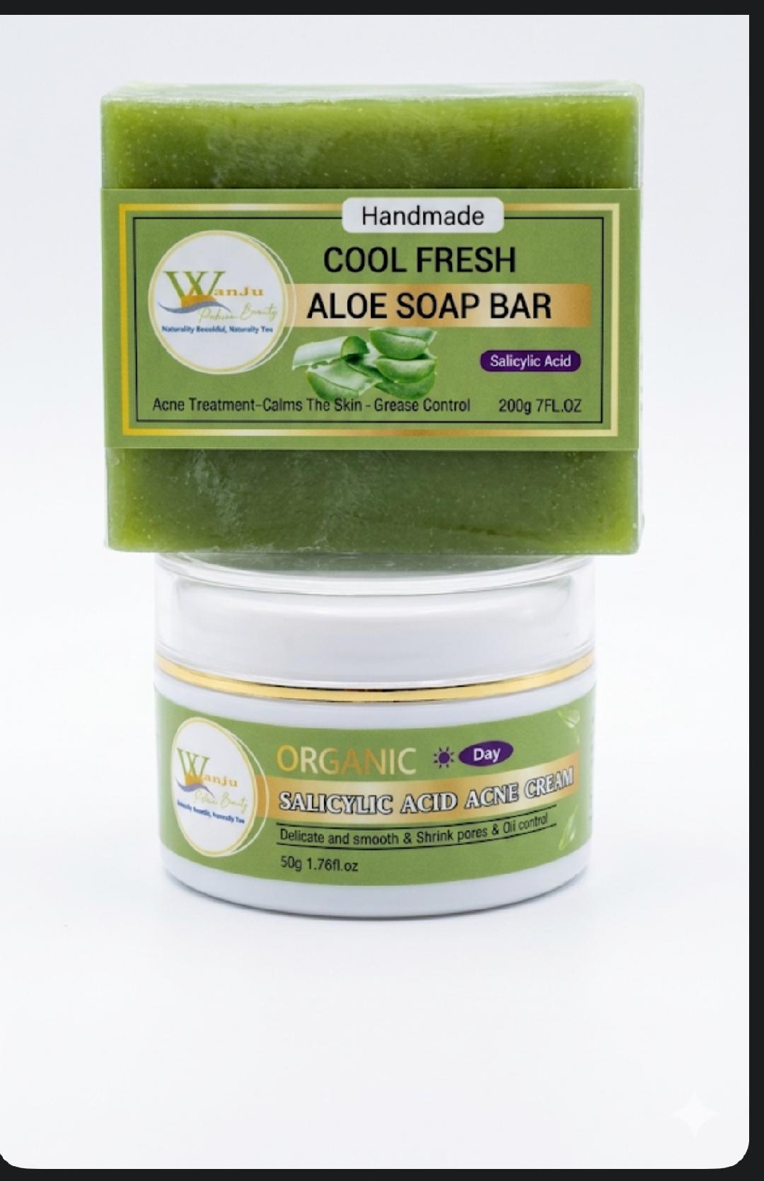 “Salicylic Acid Night Cream for Acne & Dark Spots + Aloe Vera Brightening Soap Set”
