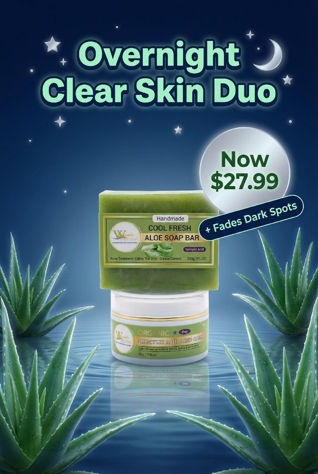 “Salicylic Acid Night Cream for Acne & Dark Spots + Aloe Vera Brightening Soap Set”