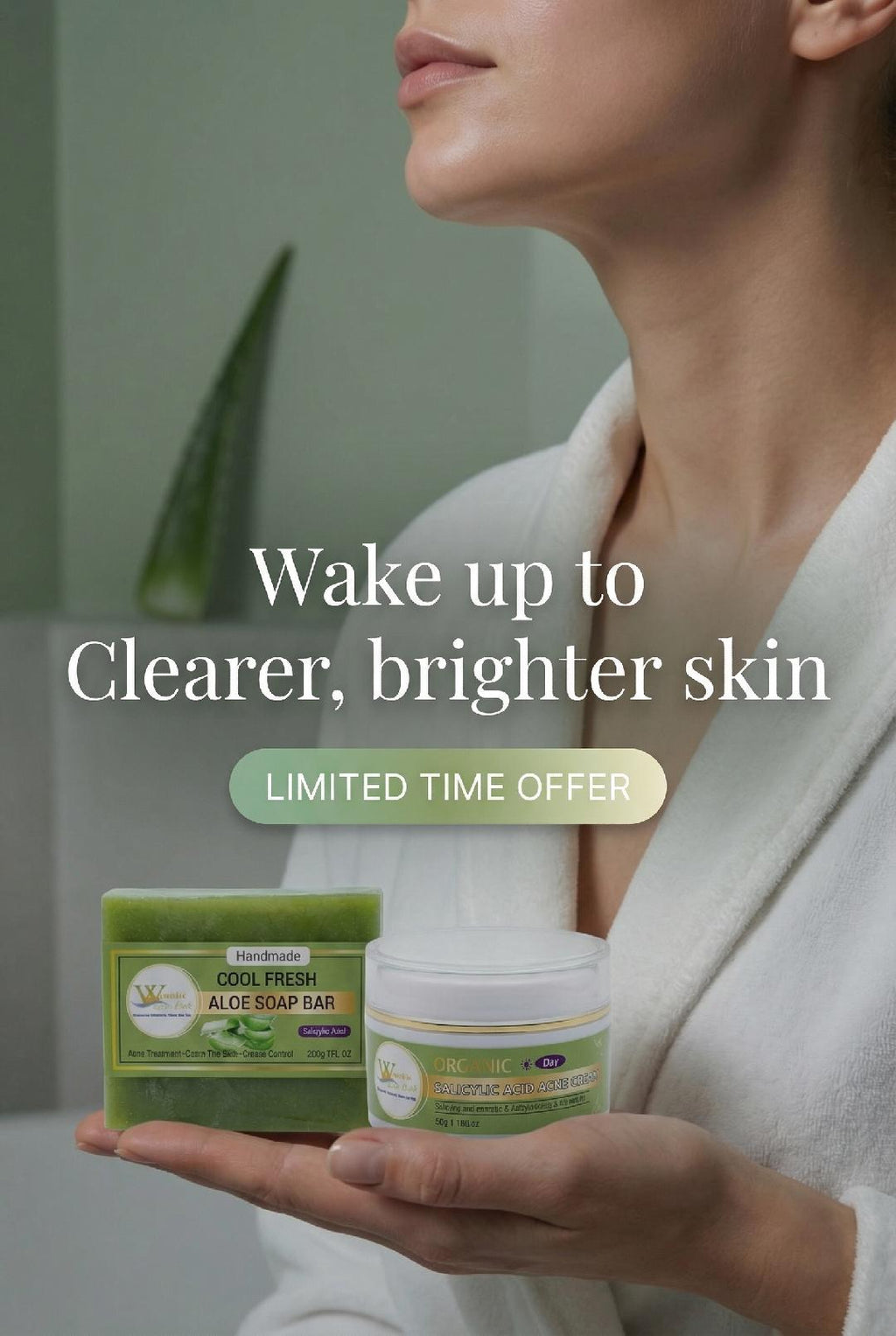 “Salicylic Acid Night Cream for Acne & Dark Spots + Aloe Vera Brightening Soap Set”