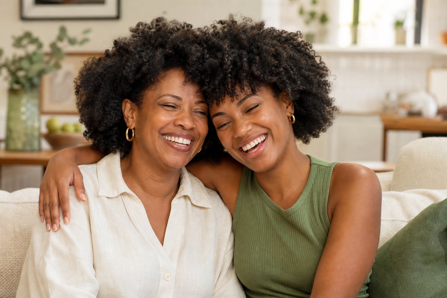 Mother and daughter glowing together