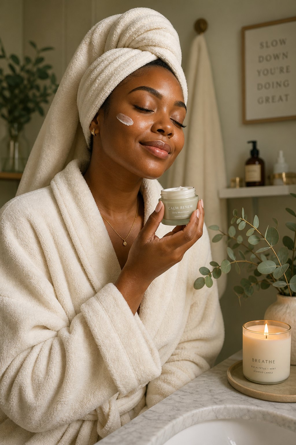 Woman in a self-care ritual moment